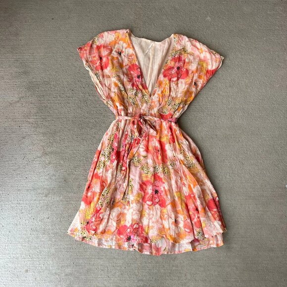 Free People Freddy Tie Mini Dress Women’s Small Fruit Punch Combo Boho Floral - Picture 1 of 5